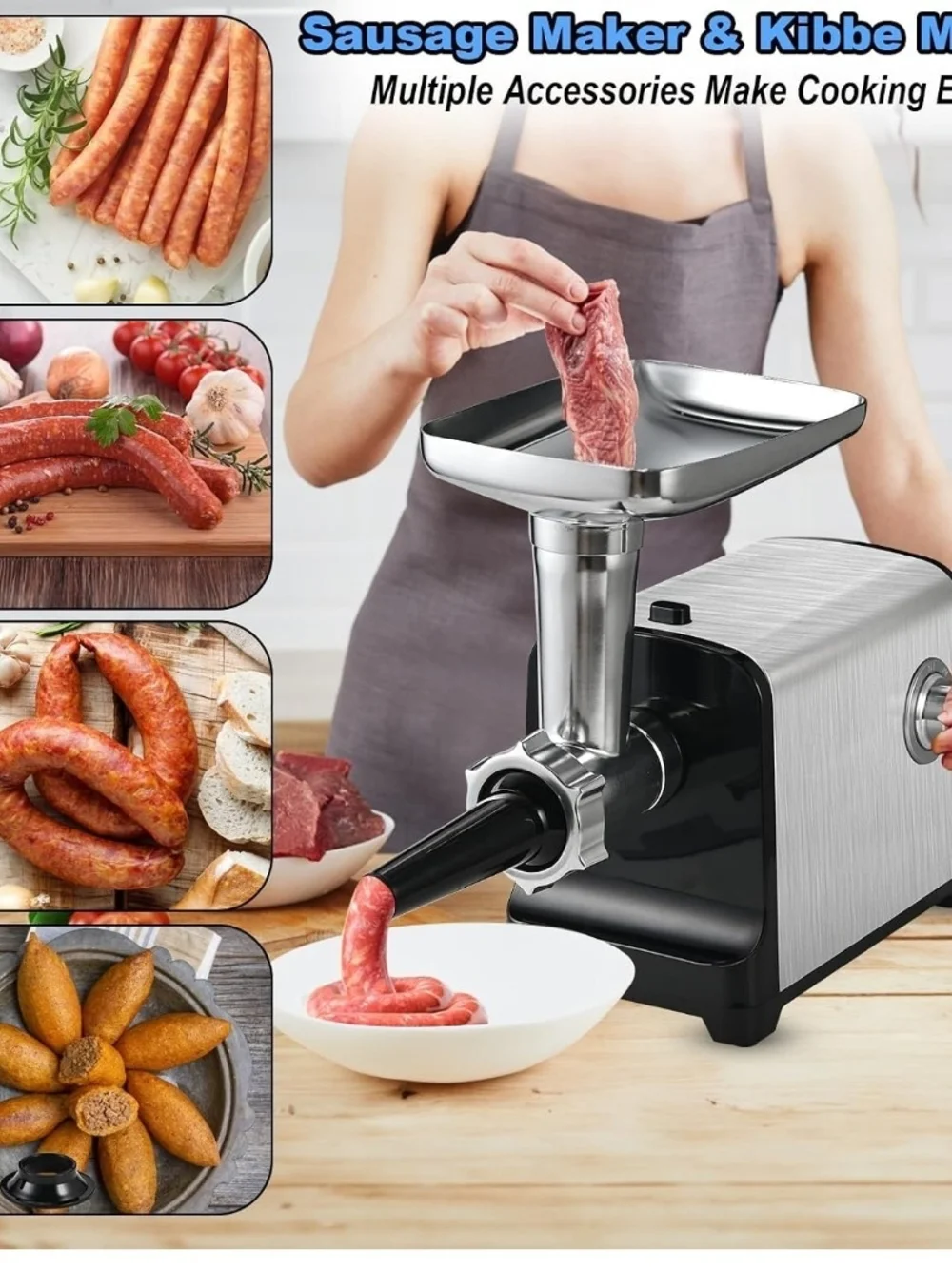 Electric Meat Grinder 3200W Max Heavy Duty Sausage Stuffer Kibbe Maker Stainless